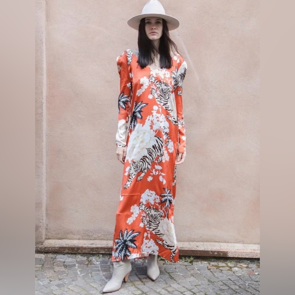 Floral Tiger Print Maxi Dress size L NWT